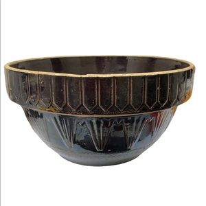 ANTIQUE VINTAGE RUCKELS PICKET FENCE INVERTED PYRAMID CROCK MIXING BOWL BROWN